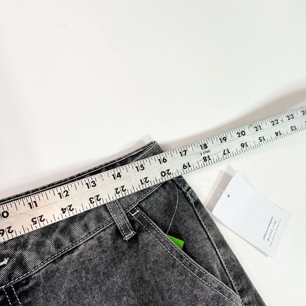 LOVE, FIRE Retro Slit‎ Jean Denim Maxi Skirt Size 13 Black Acid Wash 90s Grunge - Picture 3 of 9